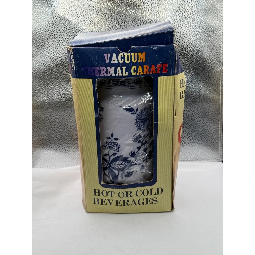 Vintage Floral Insulated Carafe Coffee Tea Server‎ Blue White